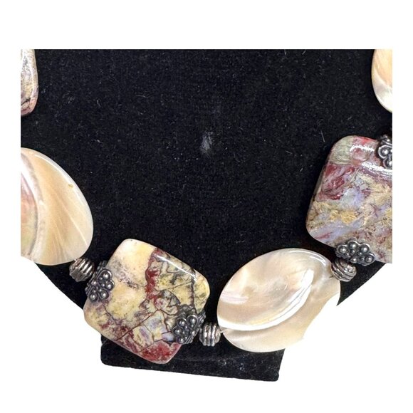 Handcrafted Jasper & Abalone Gemstone Heavy Bead Necklace Statement Boho 84.83g - Picture 2 of 5